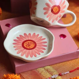 WEAVING HOMES Beaded Rakhi With Mug & Dessert Plate-35