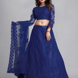 Warthy Ent Embroidered Thread Work Semi-Stitched Lehenga & Unstitched Blouse With Dupatta-image-78