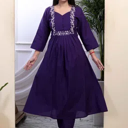 Doriyaan Women Floral Embroidered Regular Pure Cotton Kurta with Palazzos-picture-28