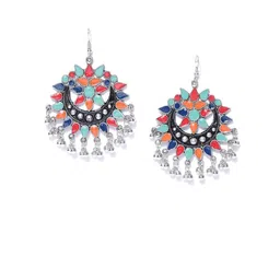 YouBella Pack Of 2 Silver-Plated Artificial Beaded Crescent Shaped Chandbalis-4