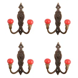 Indianshelf Red & Brown Coloured 4 Pieces Metal Wall Hooks-19