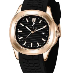 Sylvi Men Patterned Dial & Straps Analogue Multi Function Watch NIC-BLK-Rose-BLK image 2