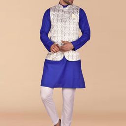 PRINTINDIA Mandarin Collar Pure Cotton Kurta With Trousers & Nehru jacket-image-94