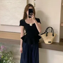 KPOP Women Round Neck Peplum Top-image-75