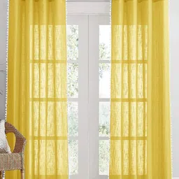 HOMEMONDE Yellow & White Set of 2 Sheer Long Door Curtain-18