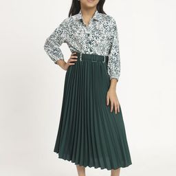 OTABU Print Puff Sleeve Applique A-Line Midi Dress-image-77