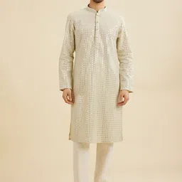Manyavar Geometric Embroidered Sequinned Straight Georgette Kurta With Pyjama-picture-0