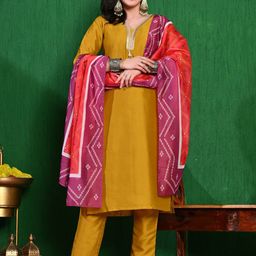 Sangria Straight V Neck Kurta & Trouser With Dupatta-image-42
