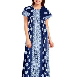 AAKARSHANA CREATION Blue Pure Cotton Maxi Printed Nightdress-image-68