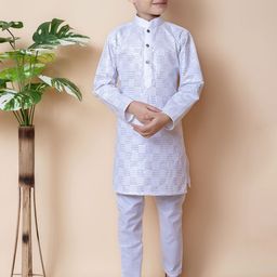 Cae Boys Geometric Embroidered Mandarin Collar Sequinned Straight Kurta With Pyjama-26