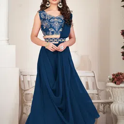 KALINI Embroidered Thread Work Georgette Semi-Stitched Lehenga & Blouse With Dupatta-image-36