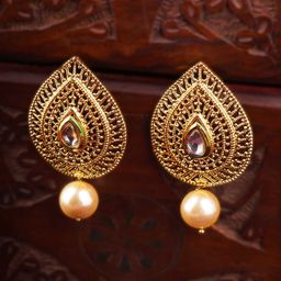 Adwitiya Gold-Plated Artificial Beads Beaded Contemporary Shaped Drop Earrings-6