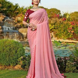 K 5 Fashion Striped Pure Chiffon Saree With Unstitched Blouse Piece-picture-35