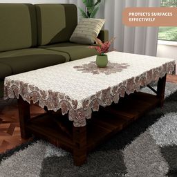 Kuber Industries Cream-Coloured Set of 2 Ethnic Motifs Anti-Slip Cotton 4-Seater Table Cover with Textured-18