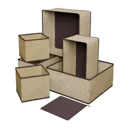 Myntra Elegant Homes Brown 6 Pieces Jute Foldable Drawer Organisers-33