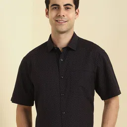 Allen Solly Micro Ditsy Printed Spread Collar Slim Fit Formal Cotton Linen Shirt-image-83