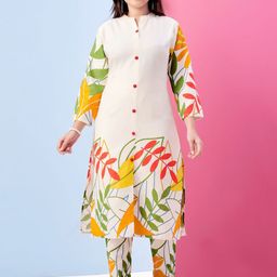 Sangria Girls Floral Printed Mandain Collar Pure Cotton Straight Kurta With Trousers-picture-26