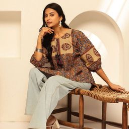 Vbuyz Floral Print Keyhole Neck Puff Sleeve Cotton Peplum Top-image-9