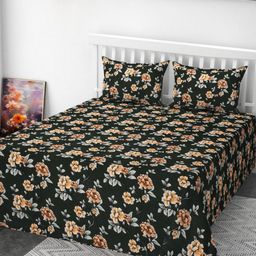 Aura Black & Orange Colored Floral Printed 210 TC Queen Bedsheet Set 1.98 m x 1.82 m-image-52