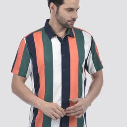 CAMLA Striped Spread Collar Short Sleeves Casual Cotton Shirt-image-15