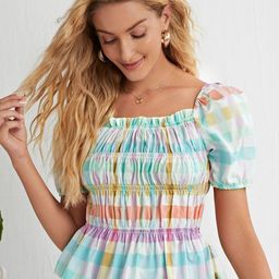 FERY LONDON Girls Checked Puff Sleeve Top-image-65