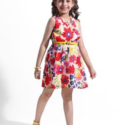Hola Bonita Floral Print Georgette Fit & Flare Dress-image-78