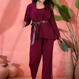 Sangria Sequin Detail Top Belted Shrug With Trousers Co-Ords-image-65