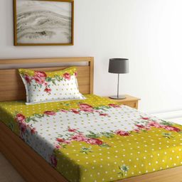 Myntra Elegant Homes Yellow & White Printed 300TC Single Bedsheet Set 2.25m x 1.50m-image-36