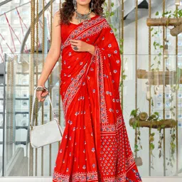 DIVASTRI Floral Printed Ready To Wear Mulmul Cotton Block Print Saree-picture-18
