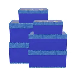 Aura Blue & White 6 Pieces Printed Storage Box With Transparent Lid-23