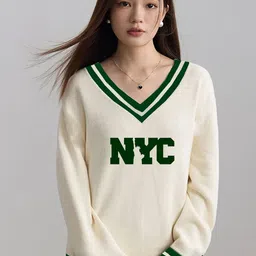 CLAFOUTIS Women Typography V-Neck Drop-Shoulder Sleeves Pockets T-shirt-image-93