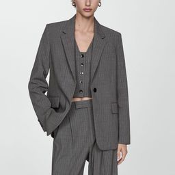 MANGO Pin Striped Notched Lapel Single-Breasted Blazer-68