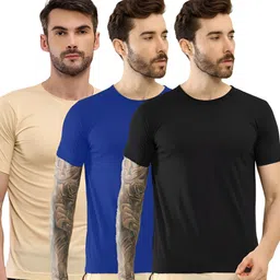 T.T. Men Pack Of 3 Solid Round Neck Slim Fit T-shirts-image-23
