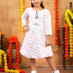 Sangria Girls Foil Printed Winter Woolen Dress With Belt-image-55