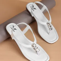 carrito Women Western Embellished Light Weigh T-Strap Flats-picture-2
