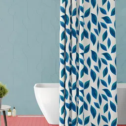 ArtzFolio White & Blue Tropical Printed Waterproof Shower Curtain-image-91
