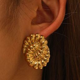 Estailo fashion Gold-Plated Contemporary Shaped Drop Earrings-image-66