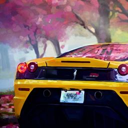 Inephos Yellow And Purple Car Printed Canvas Wall Art-50