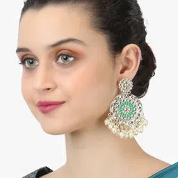 adwitiya collection Adwitiya 24K Gold-Plated Artificial Stones Studded And Beaded Contemporary Drop Earrings image 4