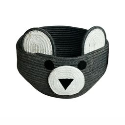 ARIYA Kids Grey & White Rope Bear Face Reusable Storage Basket-17
