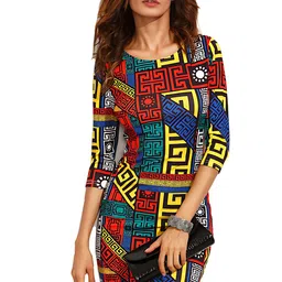 Attire Empire Women Geometric Printed Round Neck Bodycon Mini Dress-picture-35