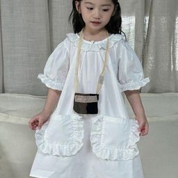 LULU & SKY Girls Peter Pan Collar Puff Sleeve Ruffled Cotton A-Line Midi Dress-image-73