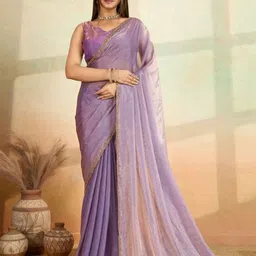 VRAGI Beads and Stones Embellished Border Pure Chiffon Saree-16
