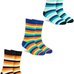 Dynamocks Unisex Pack Of 3 Striped Calf-Length Socks-74