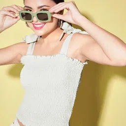 CORSICA Checked Smocked Crop Top-image-9