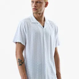 Snitch Geometric Embroidered Semi Sheer Boxy Casual Shirt-image-28