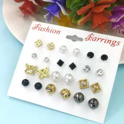 Honbon Set Of 12 Artificial Beads Beaded Square Shape Studs-26