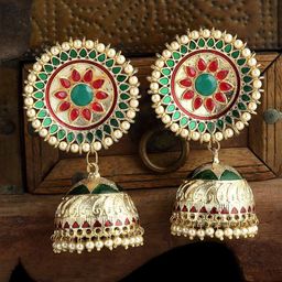 Anouk Red Gold-Plated Stone Studded & Beaded Dome-Shaped Jhumkas-23