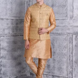Ethluxis Mandarin Collar Regular Dupion Silk Kurta with Churidar-30