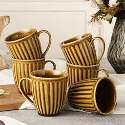 MIAH Decor Studio Pottery Taupe 6 Pcs Textured Ceramic Glossy Mugs 350 ml Each-21